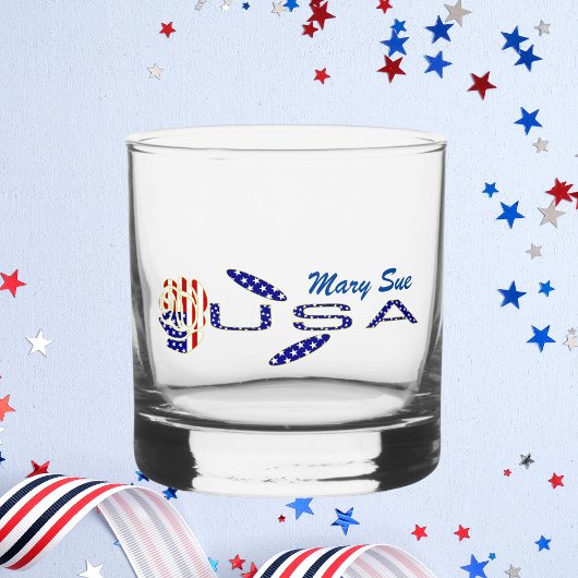 USA Flag Rose on Its Side Blue Personalized Whiskyglas