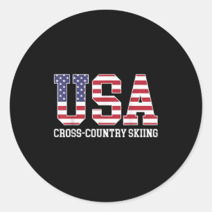 Usa Flag Skier - amerikanischer Langlauf-Langlauf Runder Aufkleber