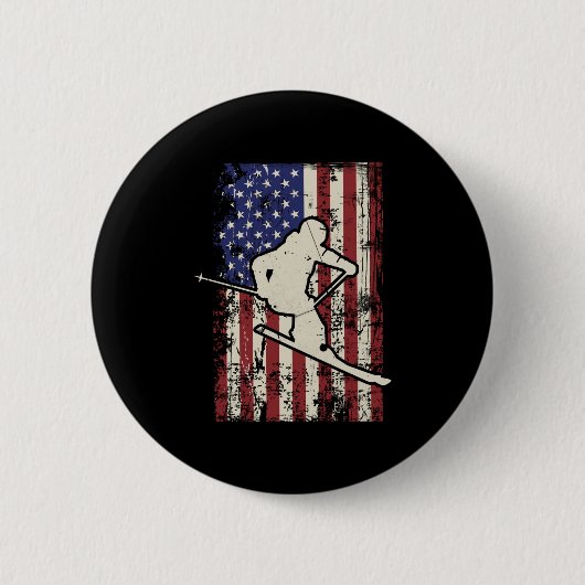 Usa Flag Skifahren & Amp; Skifahrer Langschläfer Button (Vorderseite)