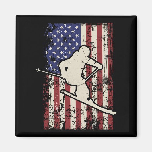 Usa Flag Skifahren & Amp; Skifahrer Langschläfer Magnet (Vorne)