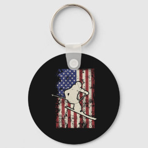 Usa Flag Skifahren & Amp; Skifahrer Langschläfer Schlüsselanhänger