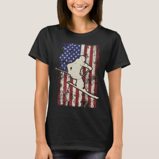Usa Flag Skifahren & Amp; Skifahrer Langschläfer T-Shirt