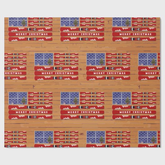 USA Flag Skis Christmas (fester Text) Geschenkpapier (Flach)