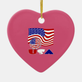 USA Flag Soccer Ball Deep Red Background Heart Keramik Ornament