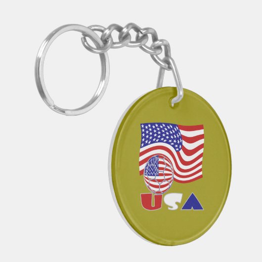 USA Flag Soccer Ball Golden Background Schlüsselanhänger (Vorderseite links)