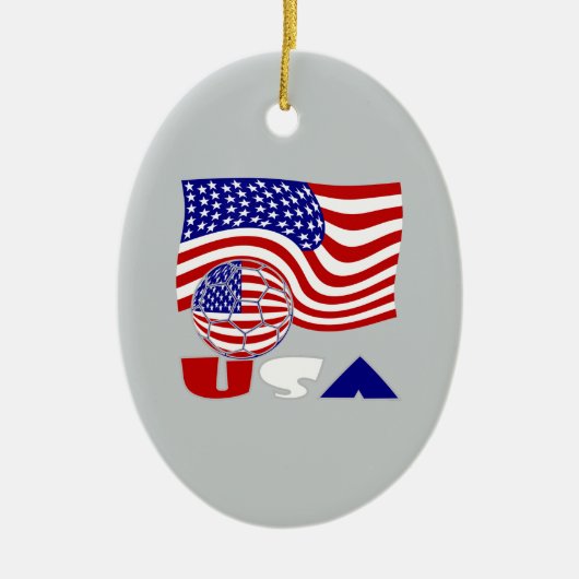 USA Flag Soccer Ball Gray Hintergrund Keramik Ornament (Vorne)