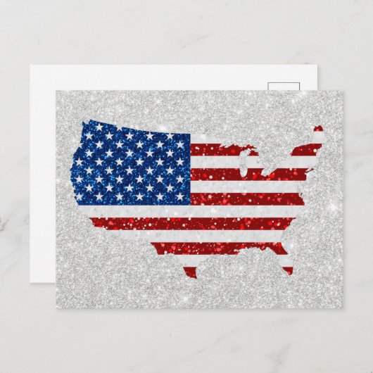 USA Flag Stars & Stripes 4. Juli Glitzer Postkarte (Vorne/Hinten)