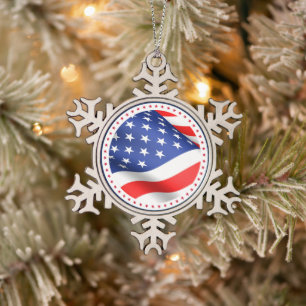 USA Flag Stars Stripes America Patriotische Weihna Schneeflocken Zinn-Ornament