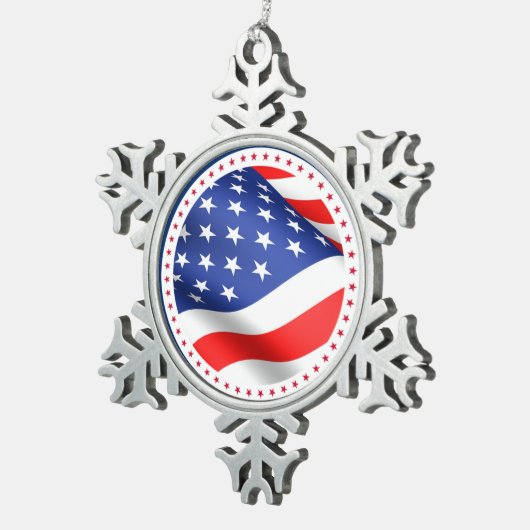 USA Flag Stars Stripes America Patriotische Weihna Schneeflocken Zinn-Ornament (Rechts)