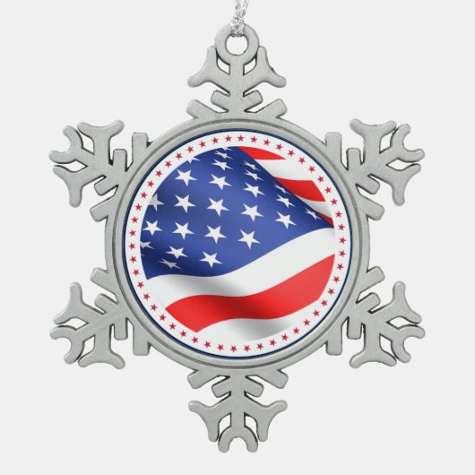 USA Flag Stars Stripes America Patriotische Weihna Schneeflocken Zinn-Ornament (Vorderseite)