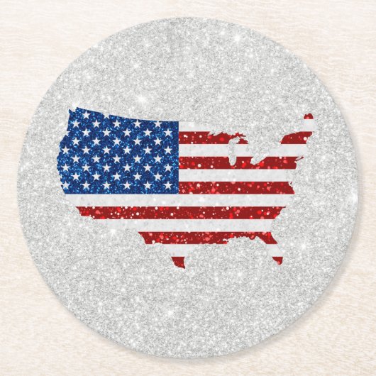USA Flag Stars & Strips 4. Juli Glitzer Runder Pappuntersetzer (Vorderseite)