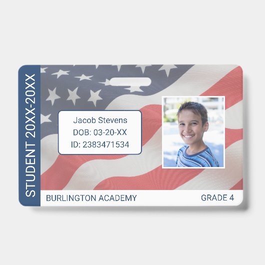 USA Flag Student ID Homeschoor oder Privatschule Ausweis (Vorderseite)