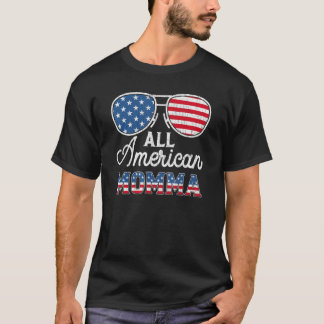 USA Flag Sunglass With All American Momma 4th Of J T-Shirt