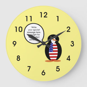 USA Flag Talking Ms. Penguin Große Wanduhr