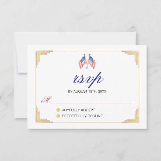USA Flag Themed Wedding Response Card Minimalistis RSVP Karte (Vorderseite)