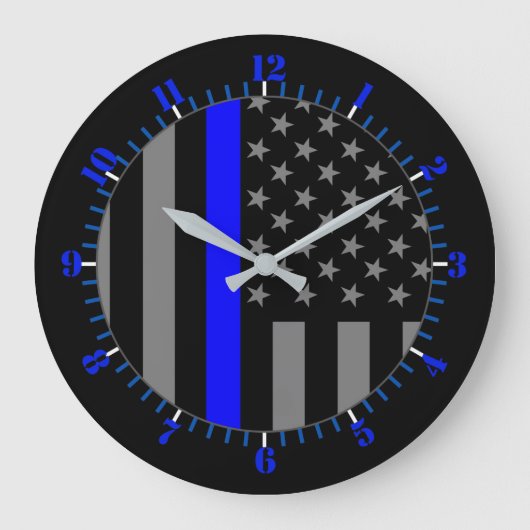 USA Flag Thin Blue Line Symbolisches Memorial auf  Große Wanduhr (Vorderseite)