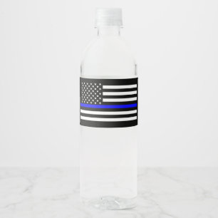 USA Flag Thin Blue Line Symbolisches Memorial auf Wasserflaschenetikett