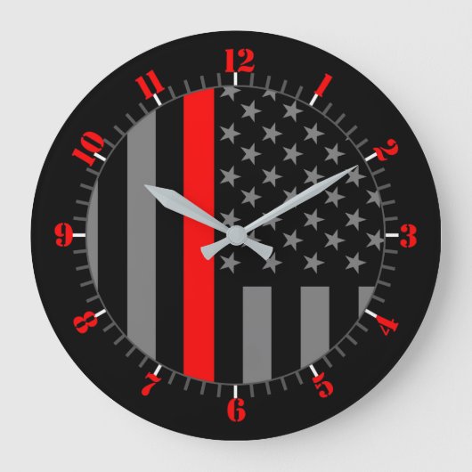 USA Flag Thin Red Line Symbolic Memorial on a Große Wanduhr (Vorderseite)