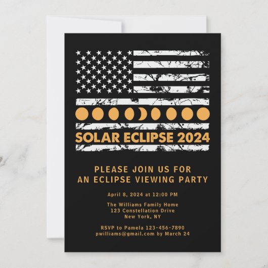 USA Flag Total Solar Eclipse 4/8/24 Viewing Party Einladung (Vorderseite)