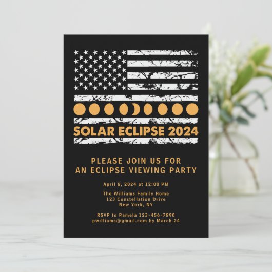 USA Flag Total Solar Eclipse 4/8/24 Viewing Party Einladung (Stehend Vorderseite)