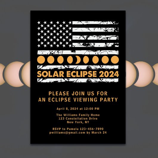 USA Flag Total Solar Eclipse 4/8/24 Viewing Party Einladung
