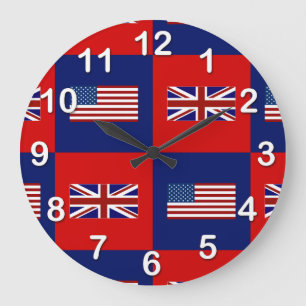 USA Flag & UK Flag Pattern Große Wanduhr