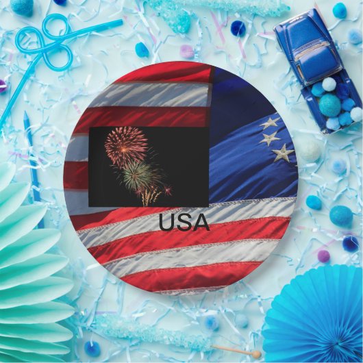 USA Flag- und Feuerwerke Pappteller (Party)