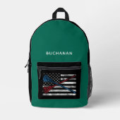 USA Flag und Lacrosse Bats Green Black personalisi Bedruckter Rucksack (Vorderseite)