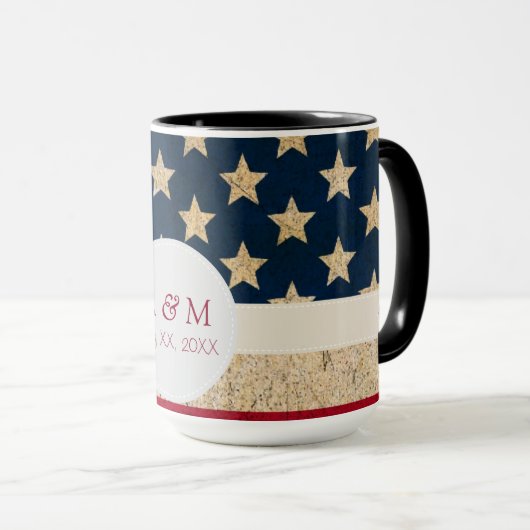 USA Flag US Flagge Monogramm Tasse (VorderseiteRechts)