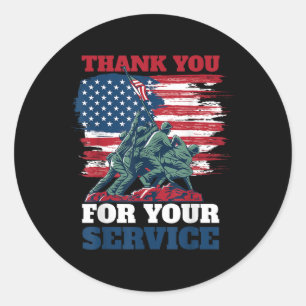Usa Flag Vielen Dank für Ihren Service - Veteranen Runder Aufkleber