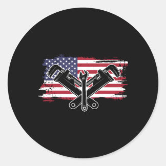 Usa Flag Wrench Plumbing Pipe Plunger Pipefitter Runder Aufkleber
