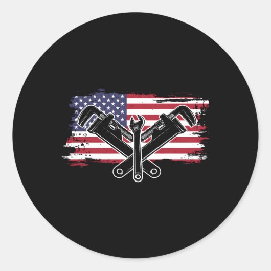 Usa Flag Wrench Plumbing Pipe Plunger Pipefitter Runder Aufkleber (Vorderseite)