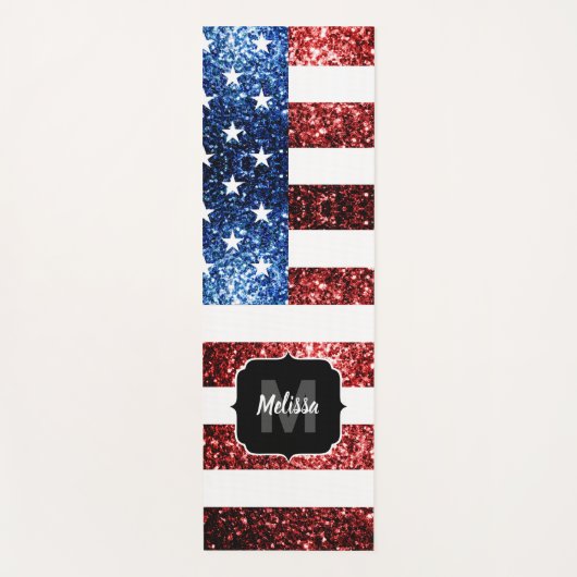 USA Flagblue Glitzern Glitzern Monogram Yogamatte (Vorderseite)