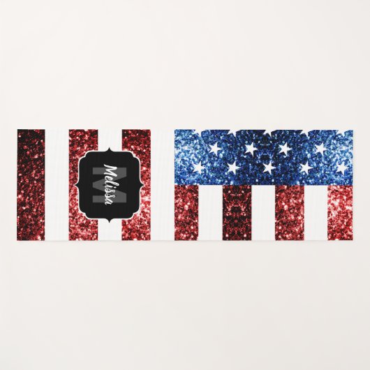 USA Flagblue Glitzern Glitzern Monogram Yogamatte (Vorderseite (Horizontal))