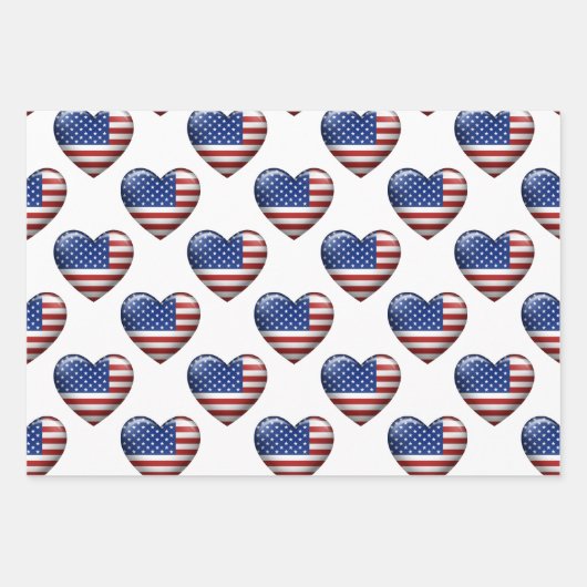 USA-Flagge | 3D-Herzsymbol Geschenkpapier Set (Vorderseite)