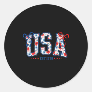 Usa-Flagge 4. Juli Coquette-Schleife floral patrio Runder Aufkleber