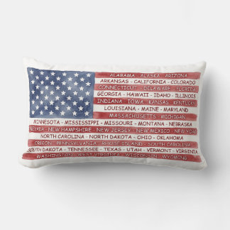 USA-Flagge 50 Bundesstaaten Namen Wasserfarbe Patr Lendenkissen
