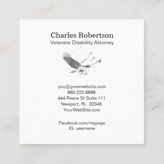 *~* USA Flagge American Eagle Gray Gray auf Schwar Quadratische Visitenkarte (Rückseite)