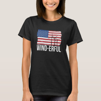 USA Flagge Amerika Fahen Wind Erful Wind Turbine E T-Shirt