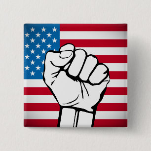USA-Flagge Ansteigende Fäuste Button