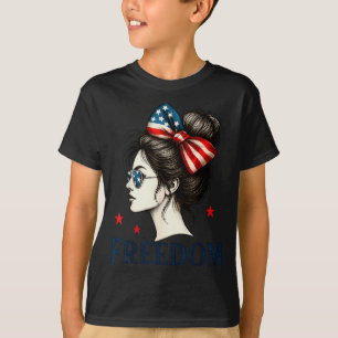 USA-Flagge Bogen Unordentlicher Dutt Mädchen Dom A T-Shirt