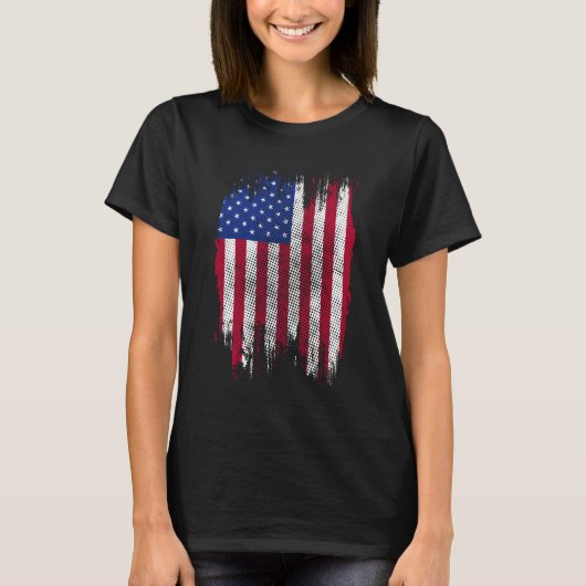USA-Flagge Distressed Halftone-Design T-Shirt (Vorderseite)