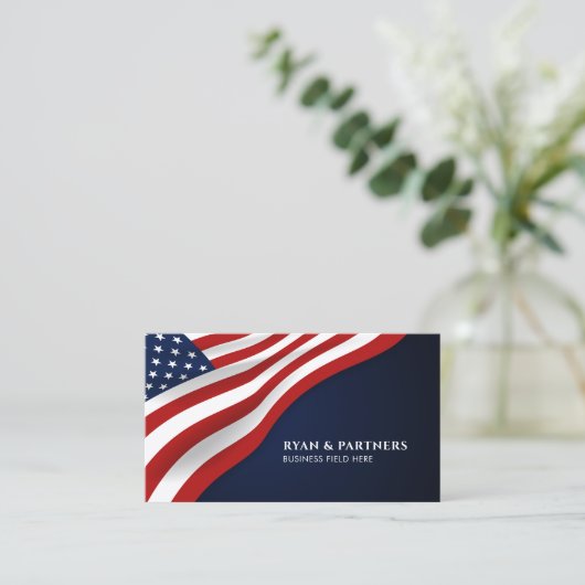 USA-Flagge | Ecke | Dunkelblauer Hintergrund Visitenkarte (Stehend Vorderseite)
