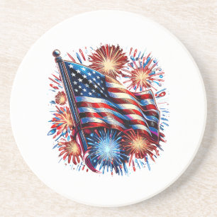 USA-Flagge Feuerwerk Patriotisch Getränkeuntersetzer
