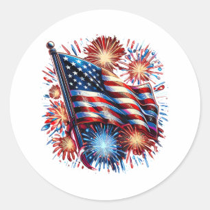 USA-Flagge Feuerwerk Patriotisch Runder Aufkleber