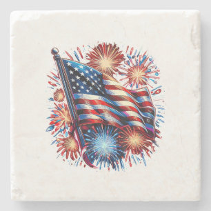 USA-Flagge Feuerwerk Patriotisch Steinuntersetzer