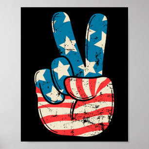 Usa-Flagge Friedenszeichen Hand 4. Juli Patriotisc Poster