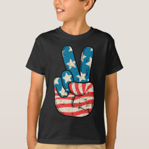 Usa-Flagge Friedenszeichen Hand 4. Juli Patriotisc T-Shirt