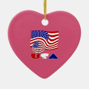 USA-Flagge Fußball Tiefroter Hintergrund Herz Keramik Ornament