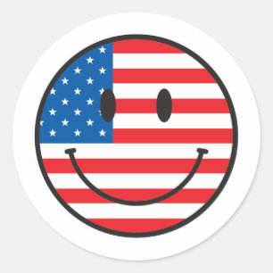 USA-Flagge Glückliches Gesicht Runder Aufkleber